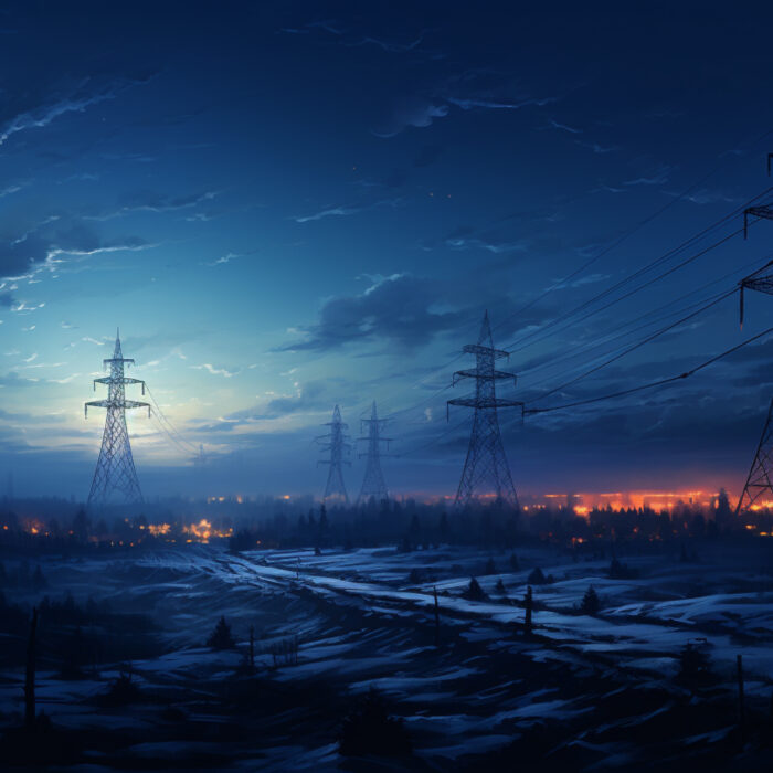 electricity towers and electrical poles in the night background