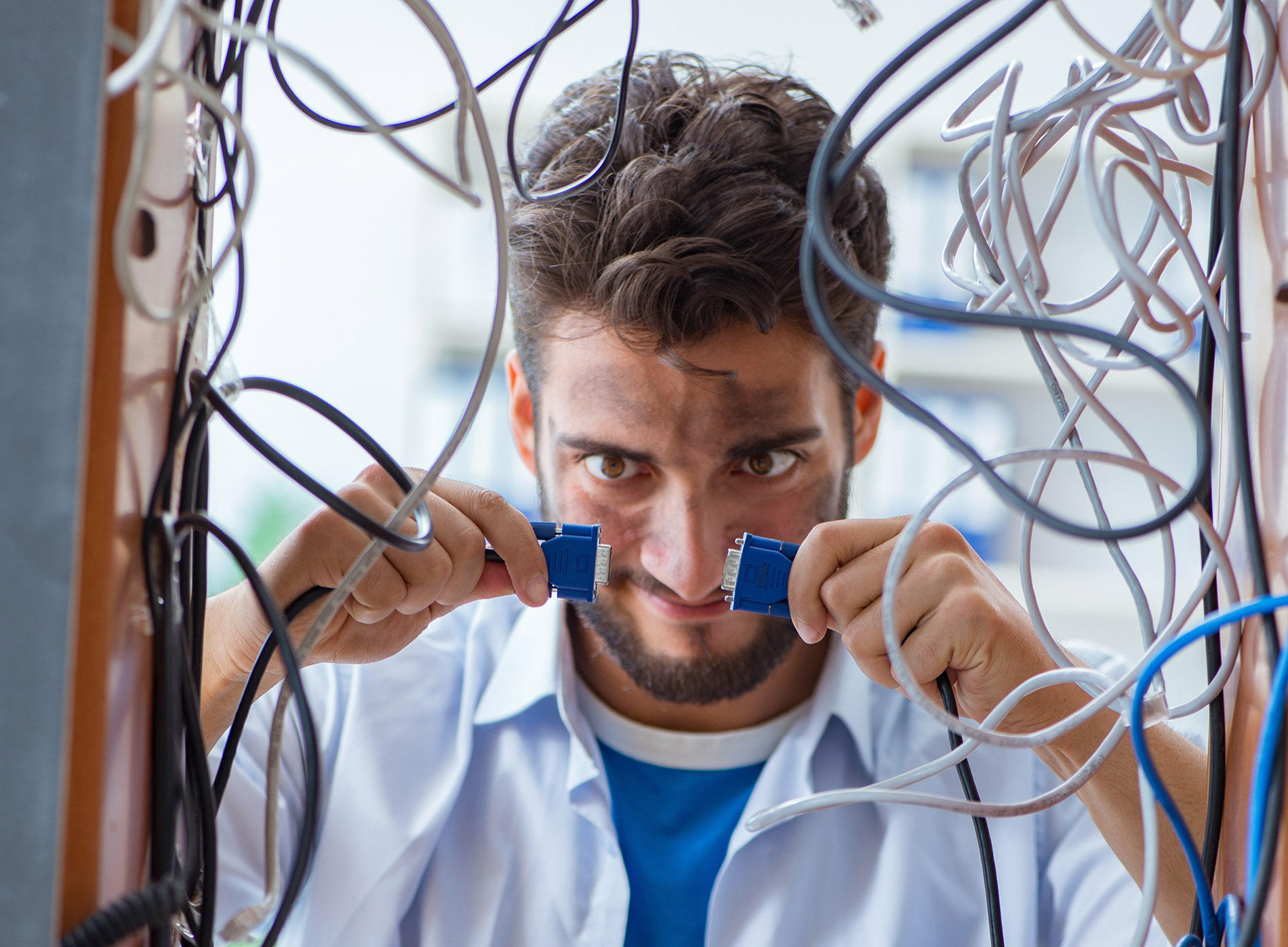 electric shock scientists connects two electric cables