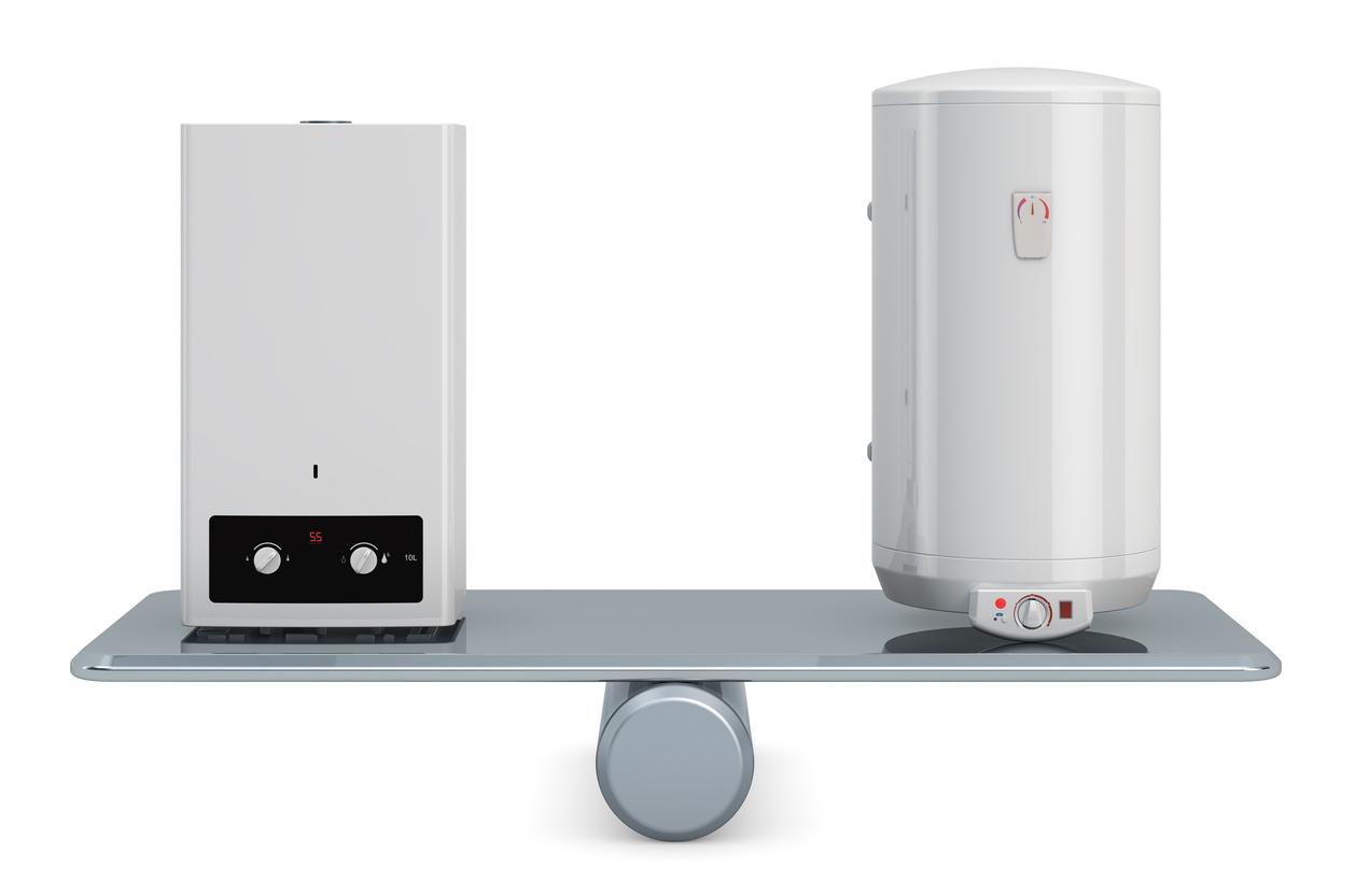 Tank electric water heater or home gas boiler concept, 3D rendering isolated on white background