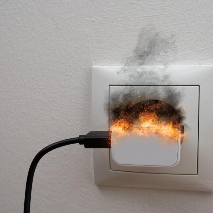 black smoke and sparks coming from charger