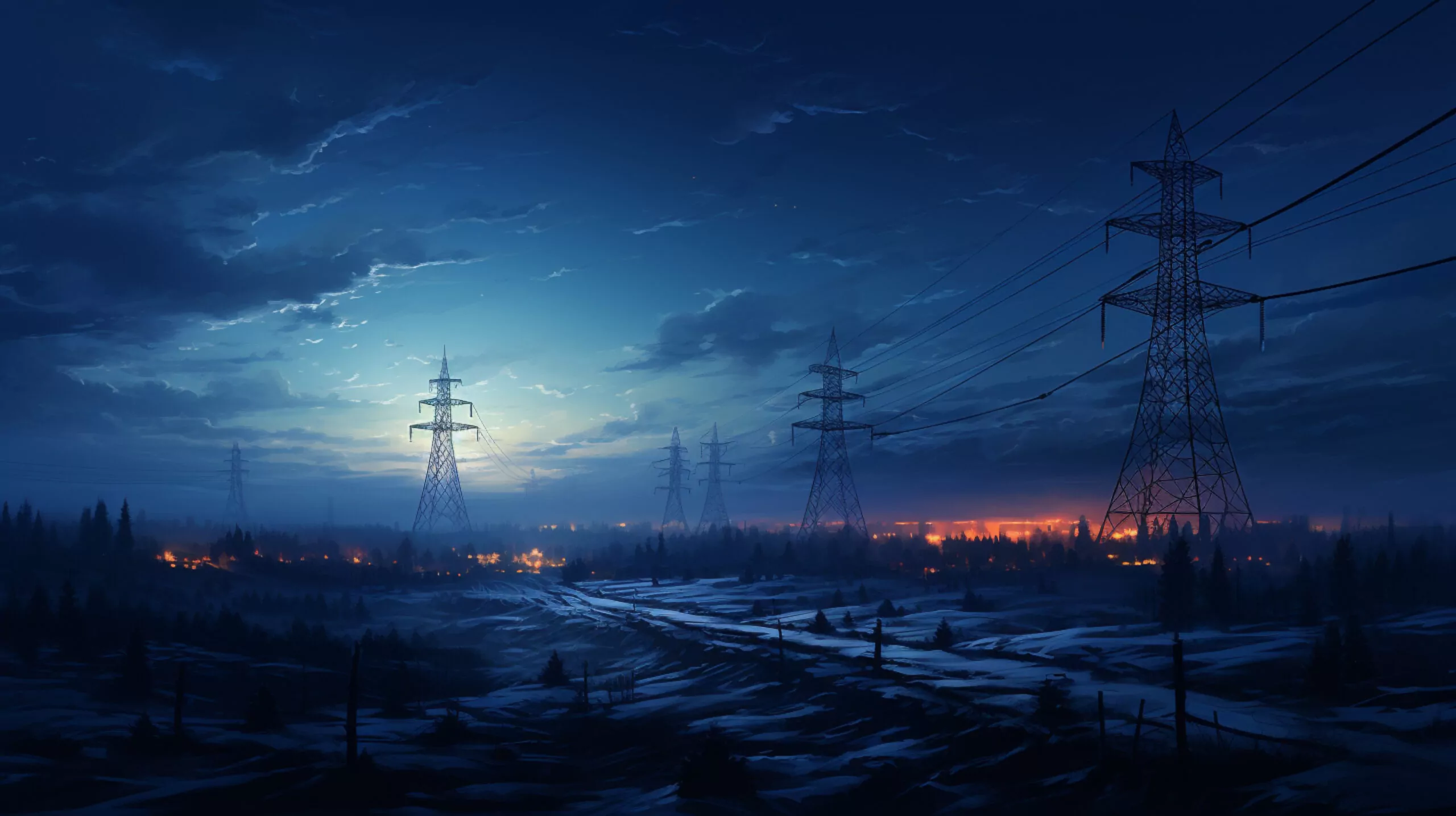 electricity towers and electrical poles in the night background