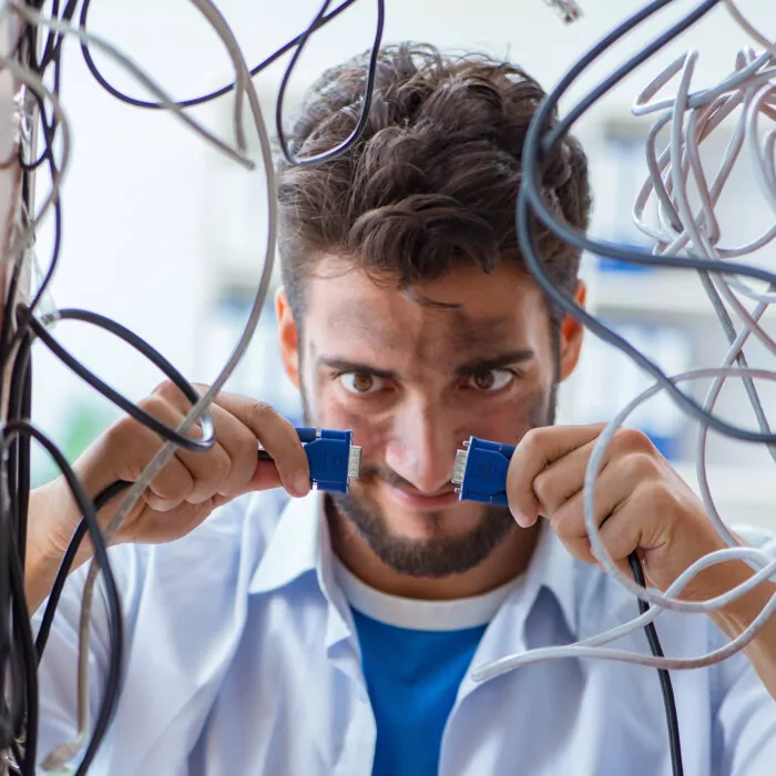 electric shock scientists connects two electric cables